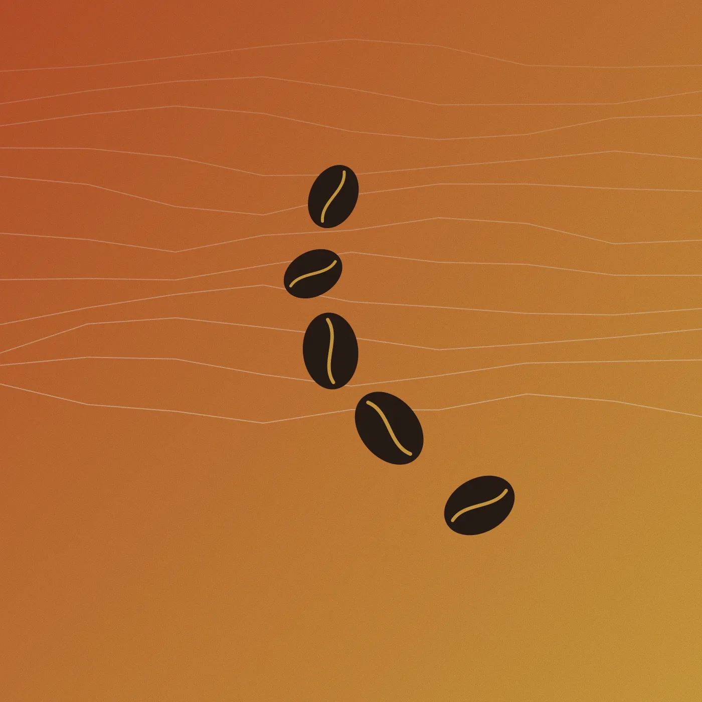 Illustration de grains de café sur un fond terracotta