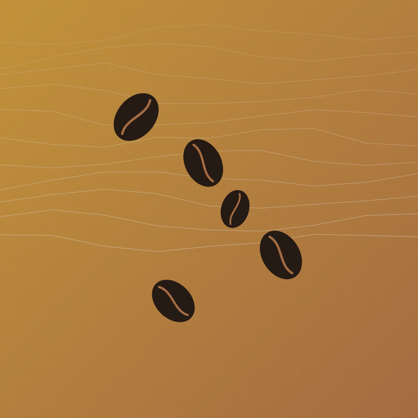 Illustration de grains de café sur un fond doré