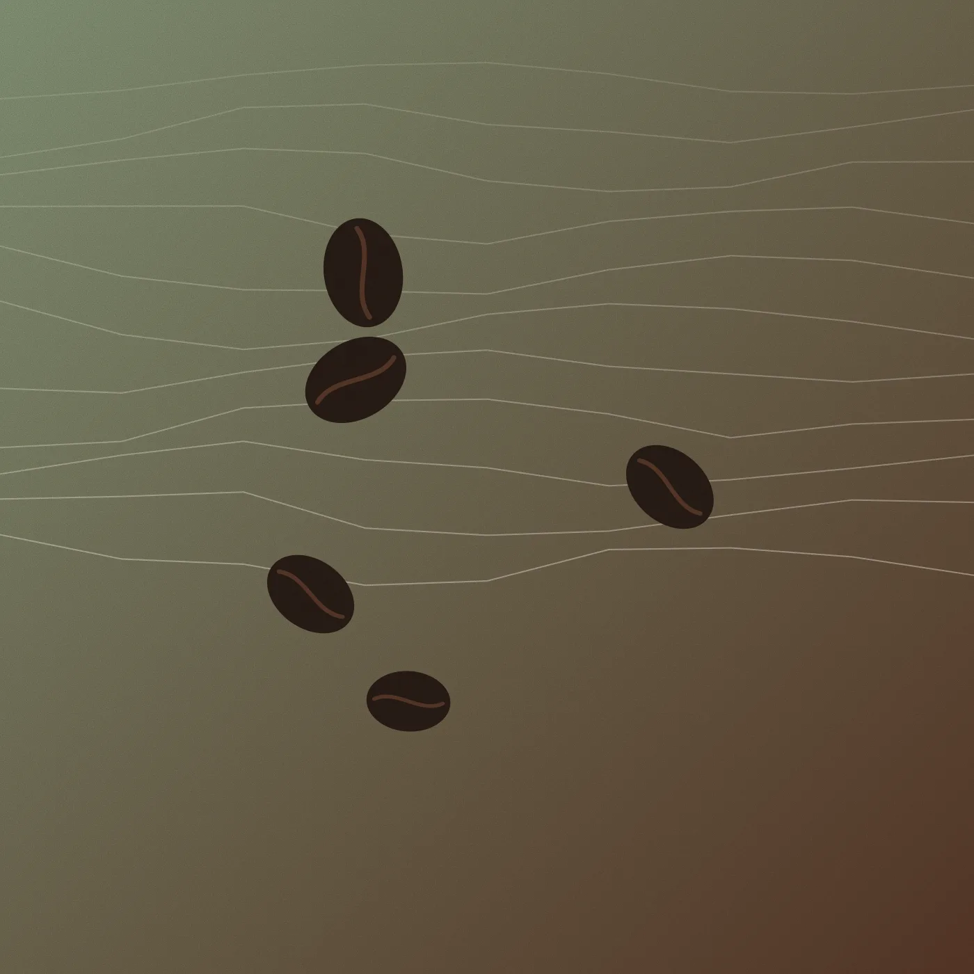 Illustration de grains de café sur un fond vert sauge